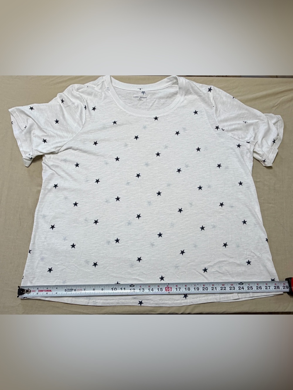 Lane Bryant White/Navy Star Print Cotton Knit Crew Neck T-Shirt Plus 22